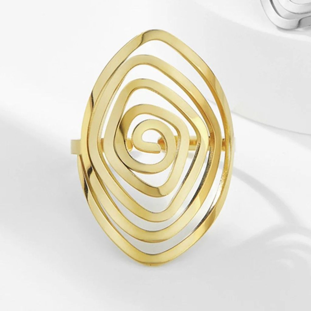 NEW Large 18k Yellow Gold Plated Stainless Steel Spiral Open‎ Ring, Adjustable